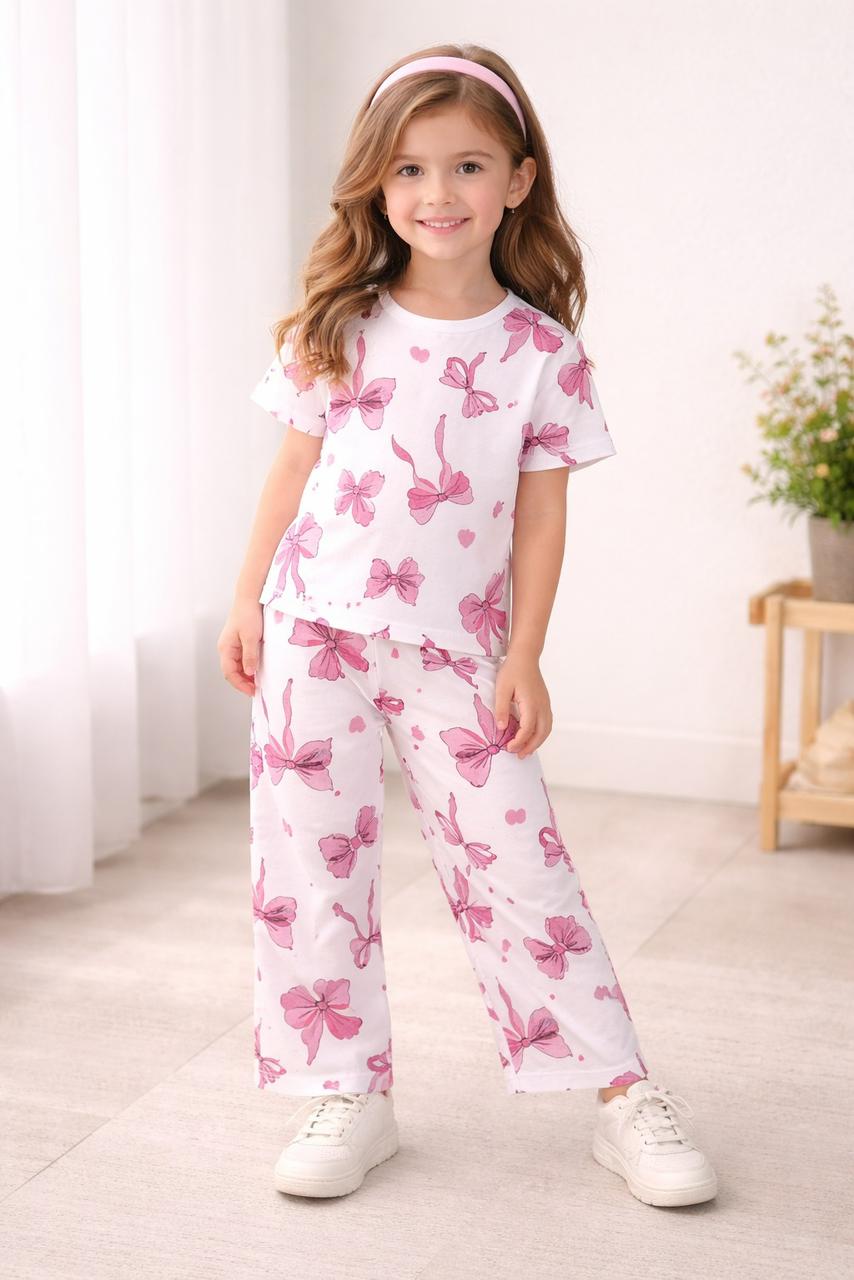 Girls Pink Butterfly Printed Kids Suit
